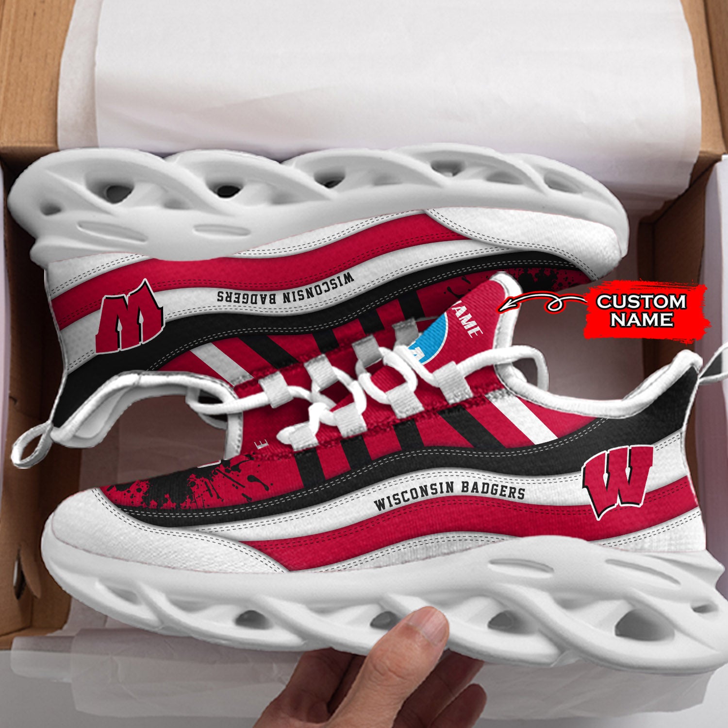 Ideafootwear Wisconsin Badgers NCAA Max Soul Shoes Sneakers For Men And Women