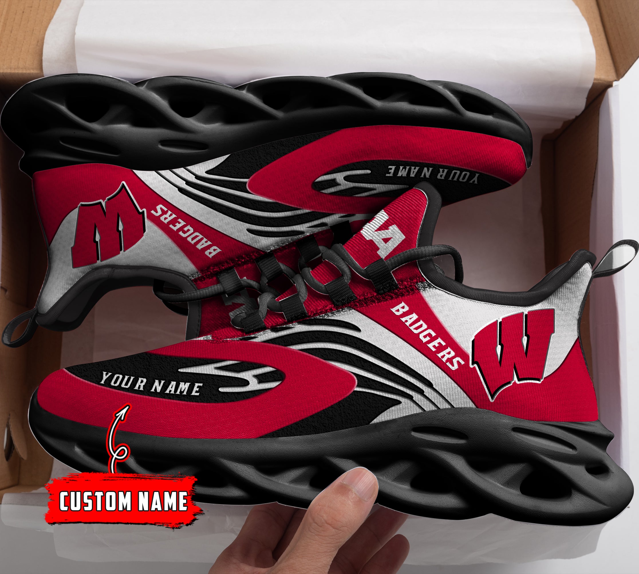 Ideafootwear Wisconsin Badgers NCAA Max Soul Shoes Sneakers For Men And Women