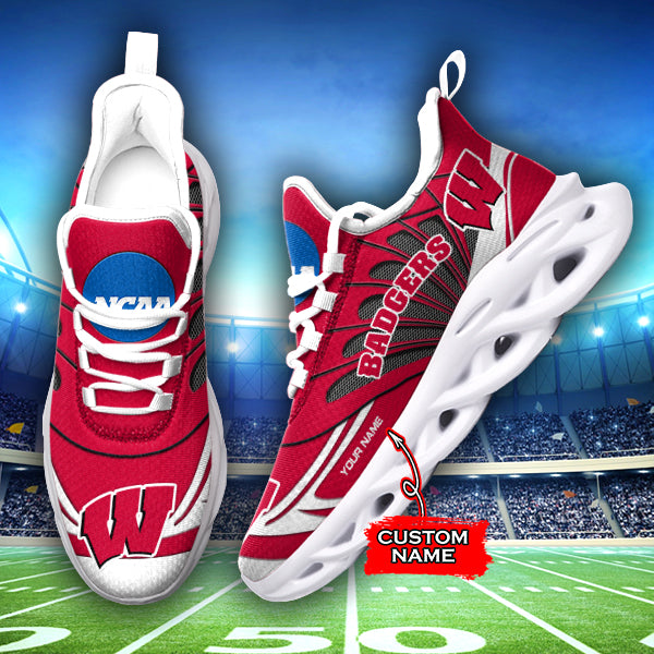 Ideafootwear Wisconsin Badgers NCAA Max Soul Shoes Sneakers For Men And Women