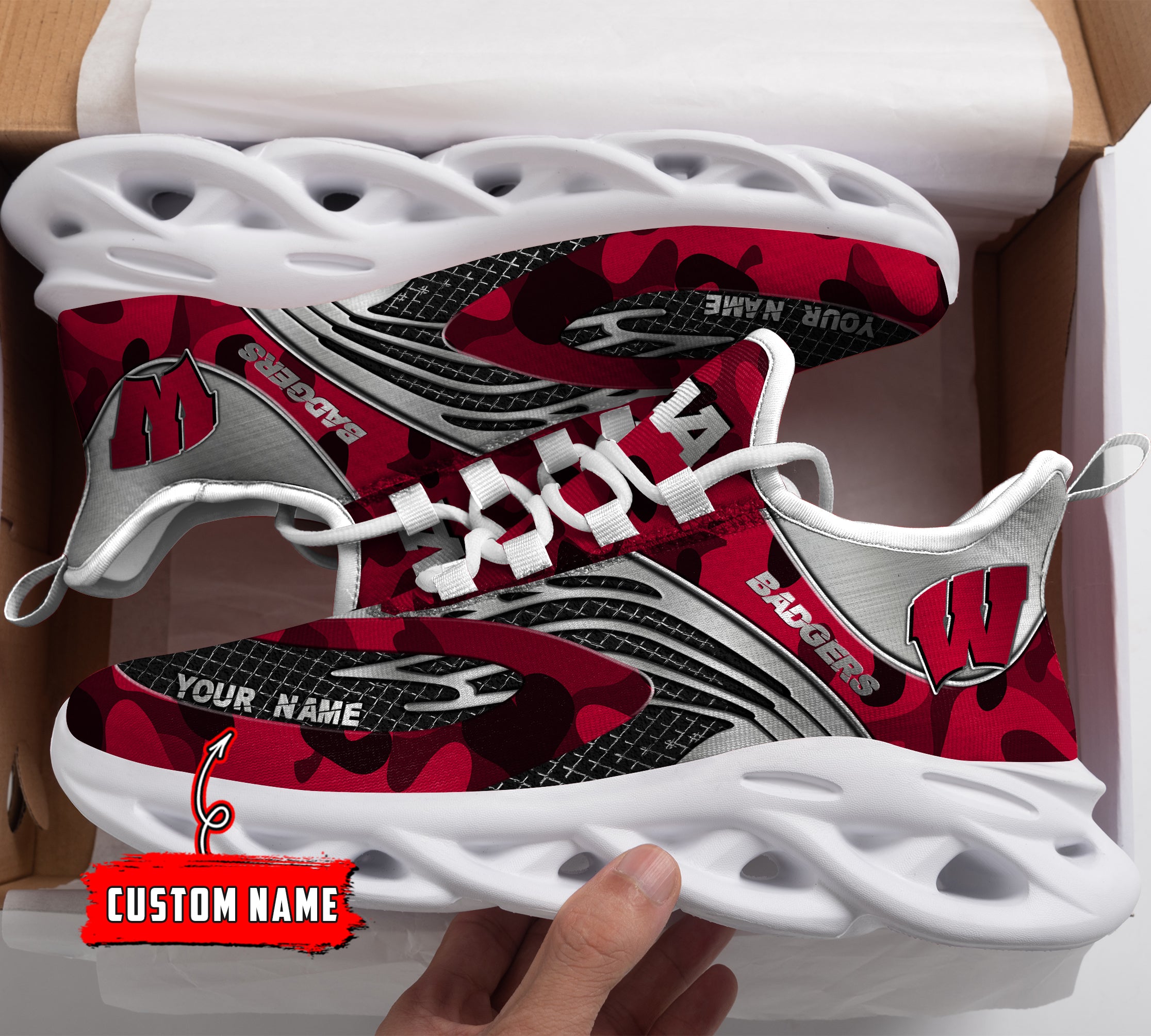 Ideafootwear Wisconsin Badgers NCAA Max Soul Shoes Sneakers For Men And Women