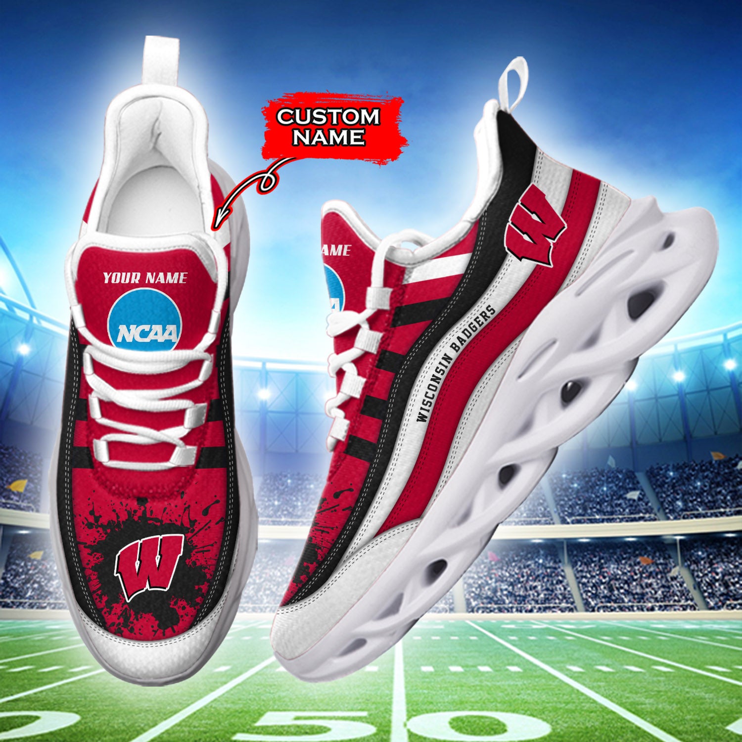 Ideafootwear Wisconsin Badgers NCAA Max Soul Shoes Sneakers For Men And Women