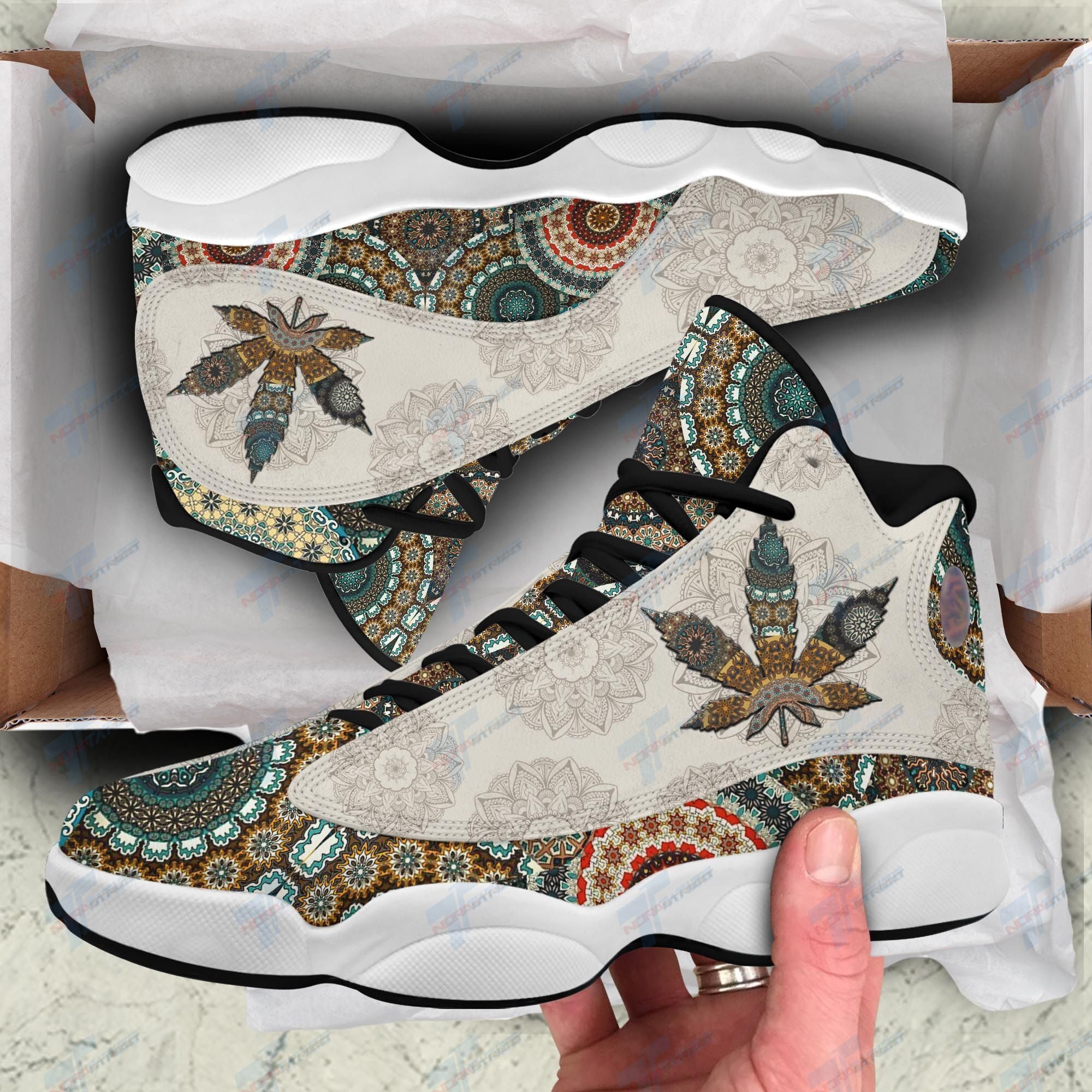 Ideafootwear Flower Mandala Canabis AJ13 Sneakers Shoes For Men And Women 1