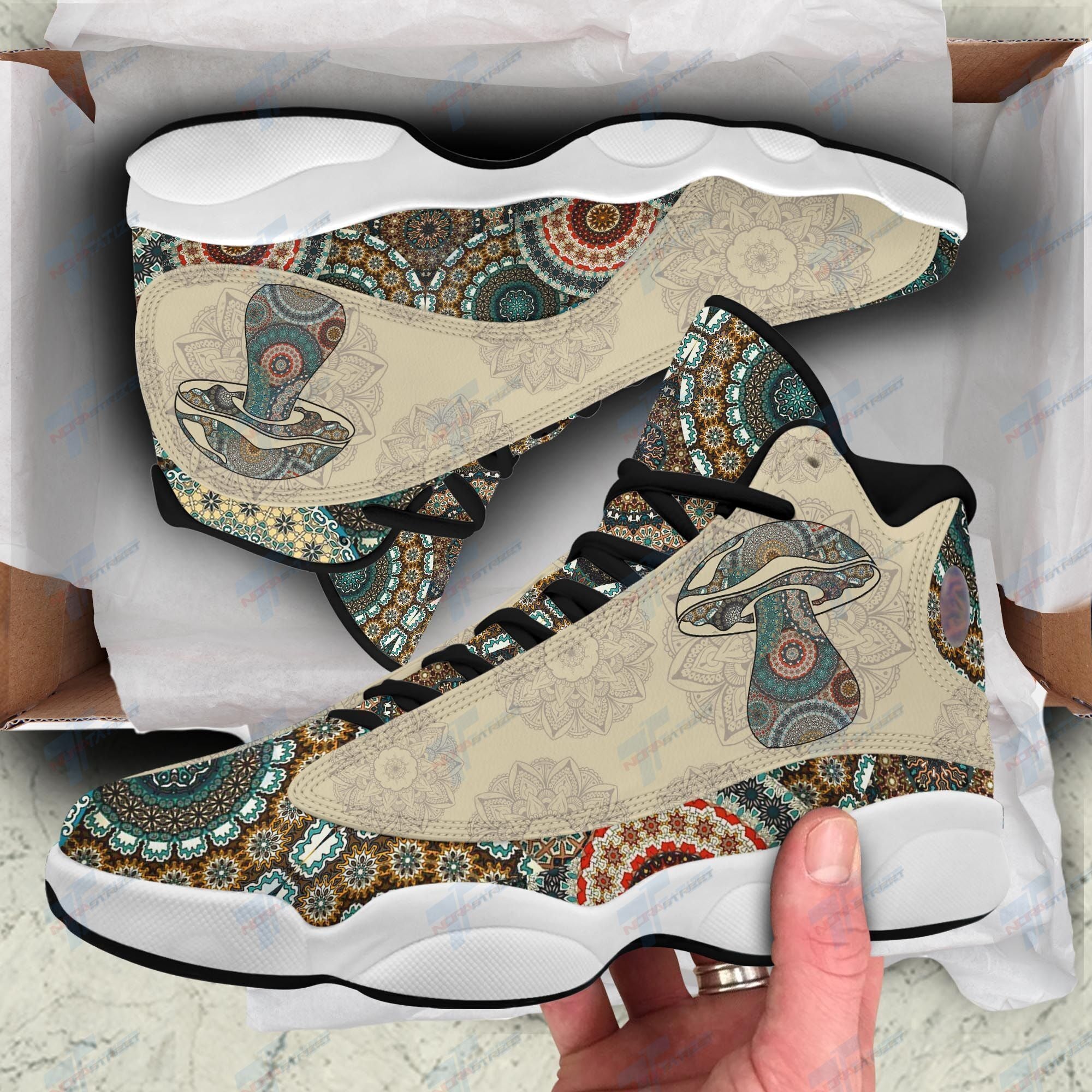 Ideafootwear Mushroom Mandala Pattern AJ13 Sneakers Shoes For Men And Women 1