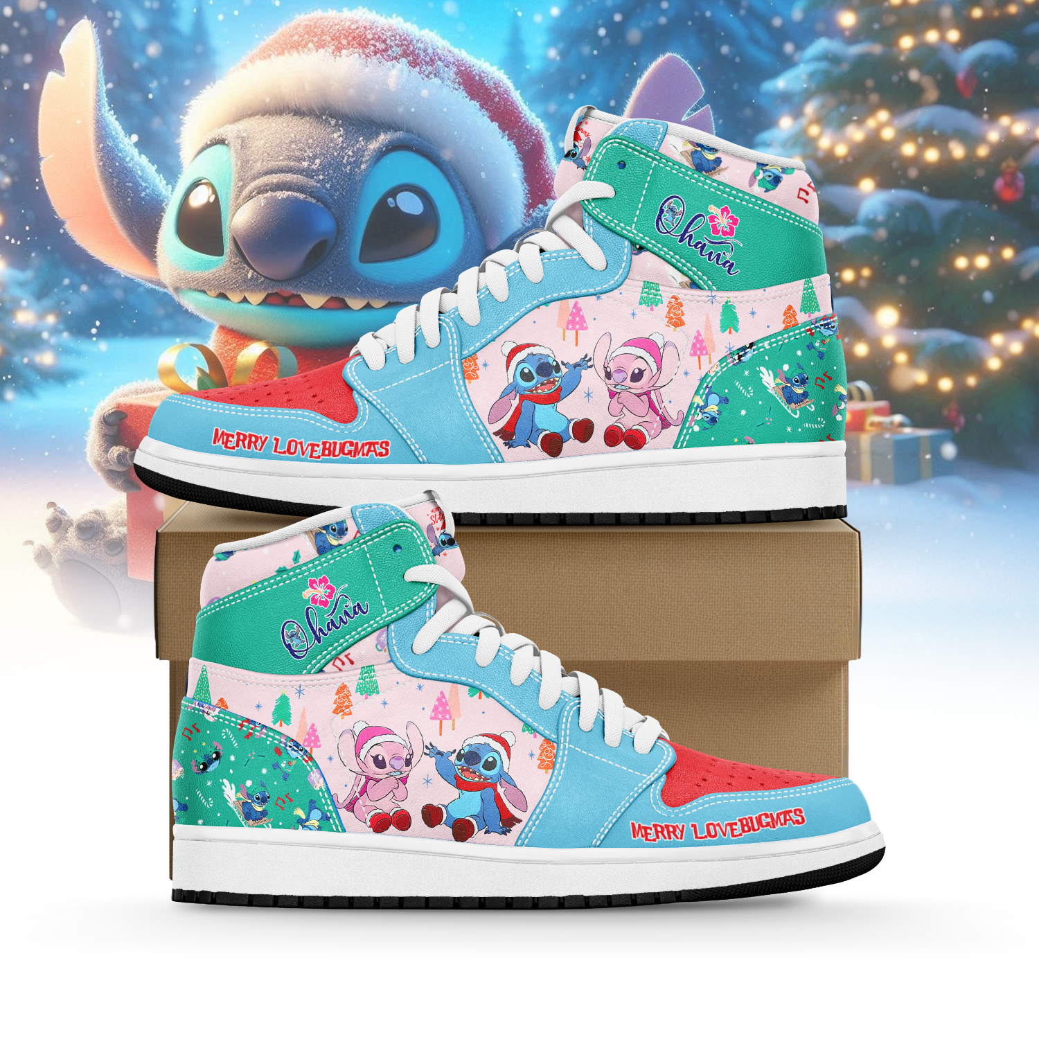 Ideafootwear Lilo & Stitch x Christmas AJ1 High Sneakers Shoes For Men And Women