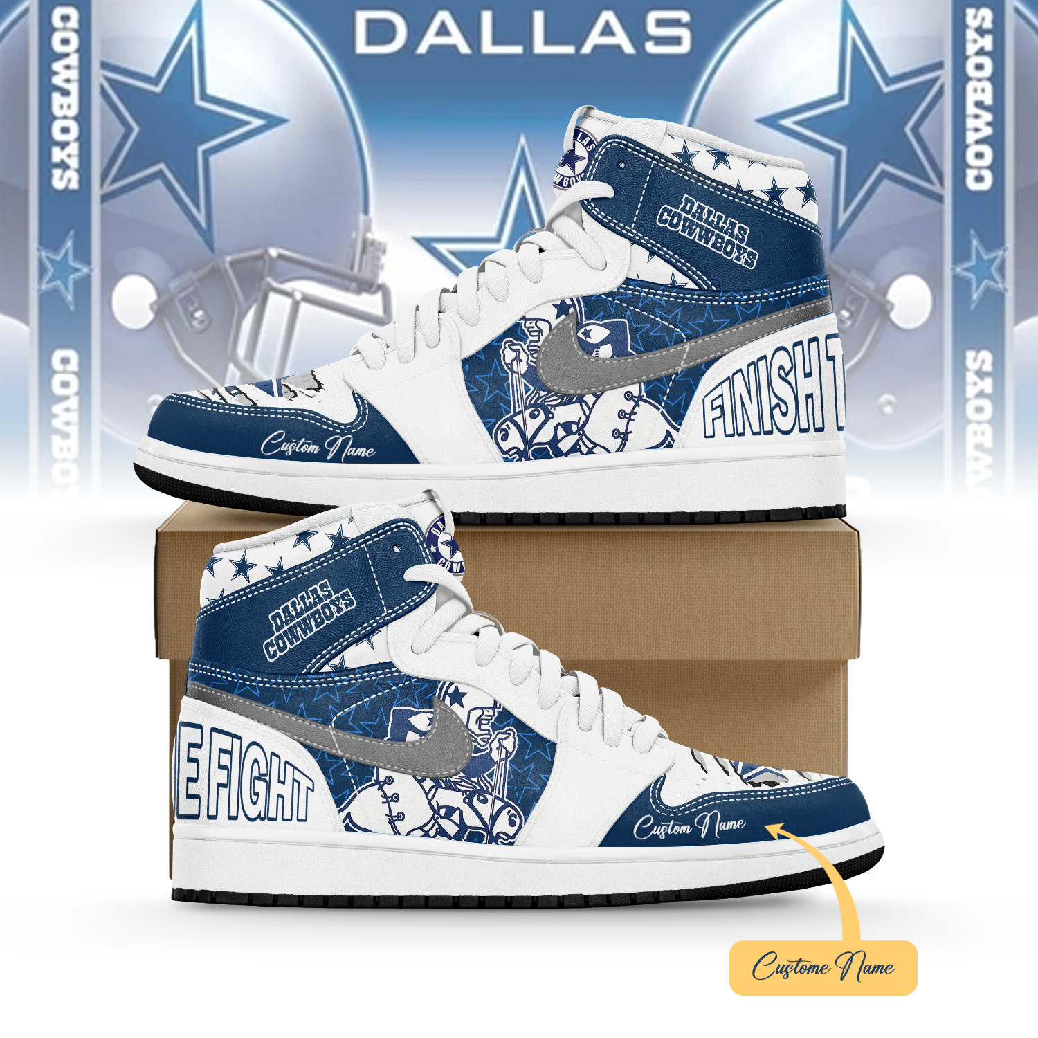 Ideafootwear Dallas Cowboys AJ1 High Sneakers Shoes For Men And Women