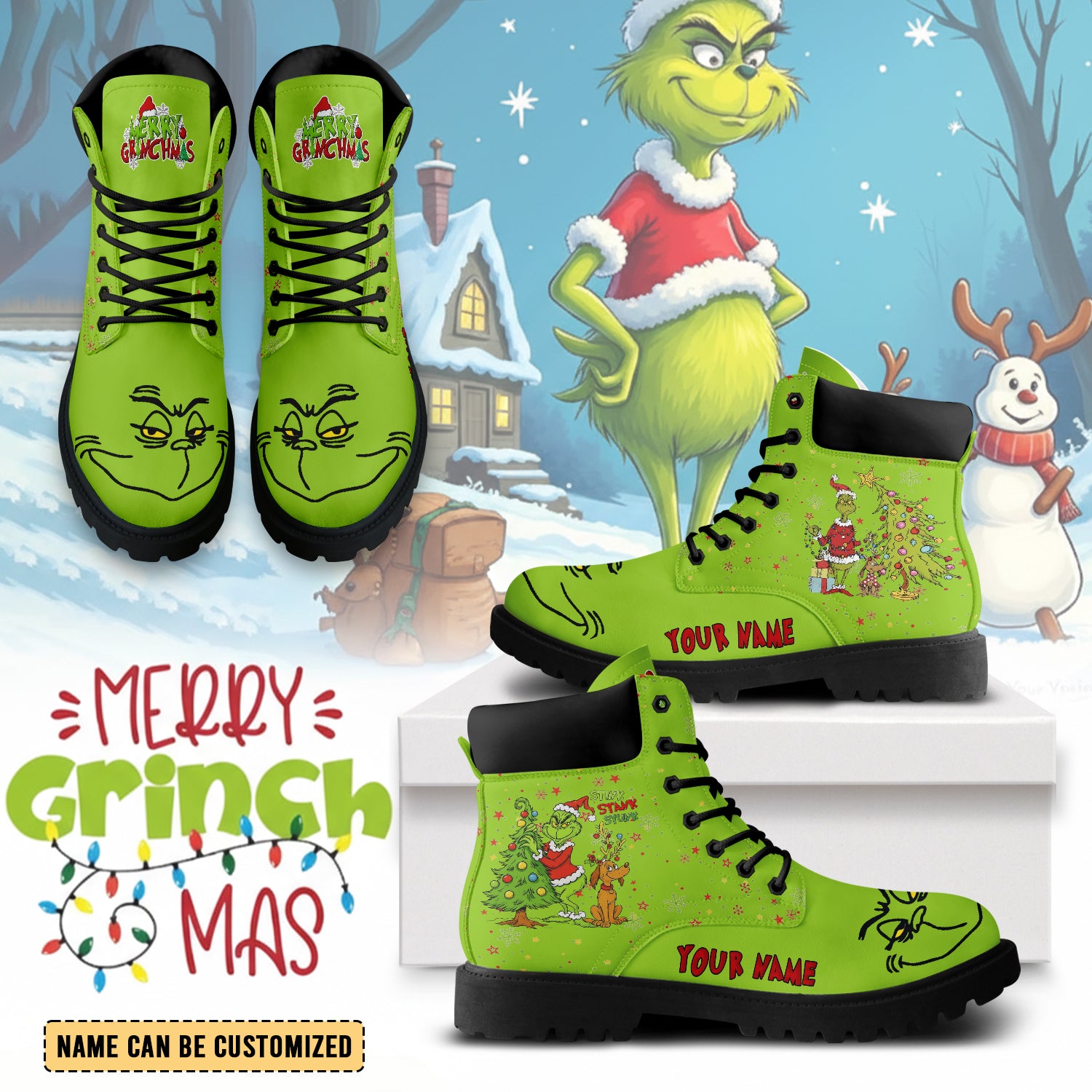 IdeaFootwear The Grinch x Christmas Boots Shoes For Men And Women