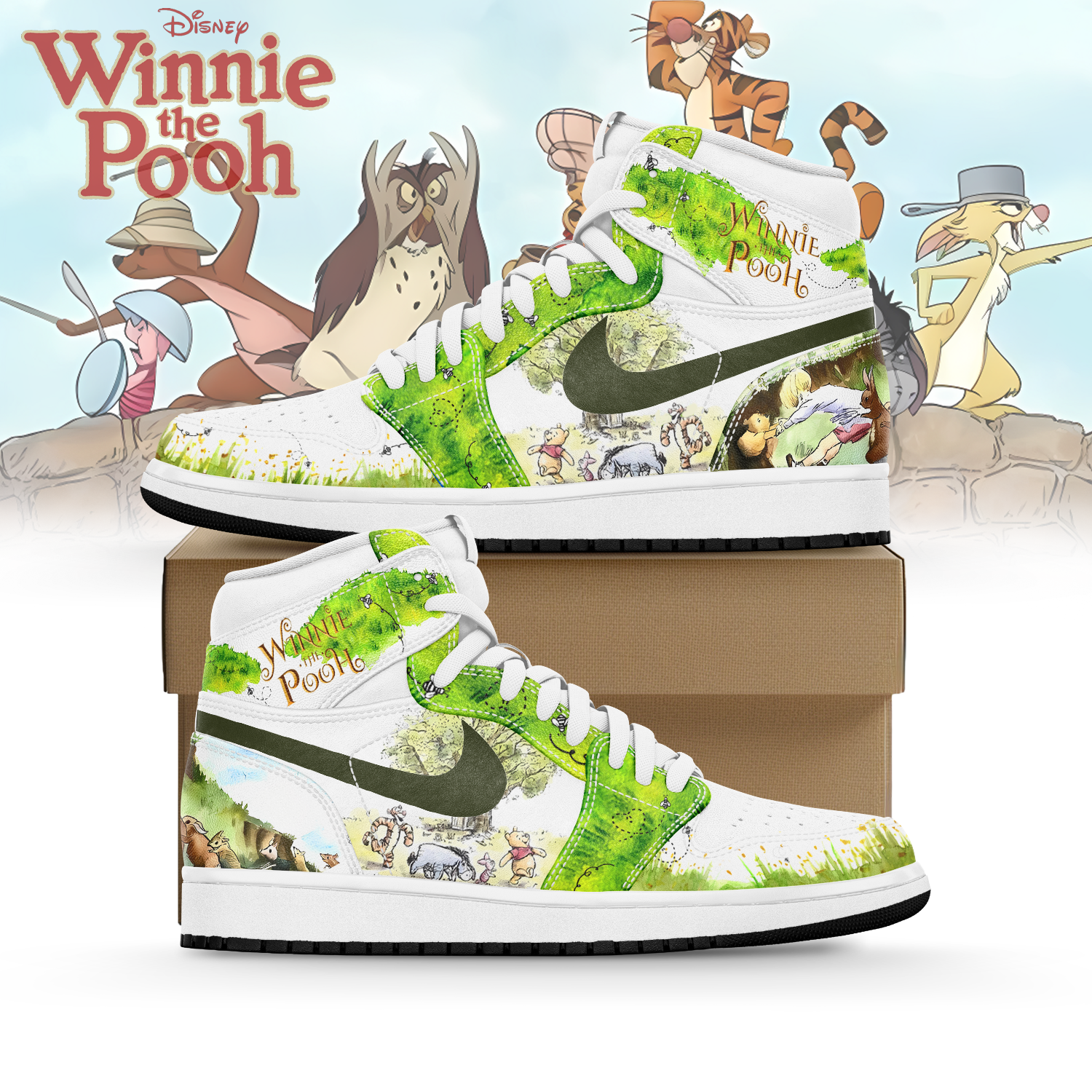 Ideafootwear Winnie The Pooh AJ1 High Sneakers Shoes For Men And Women 1