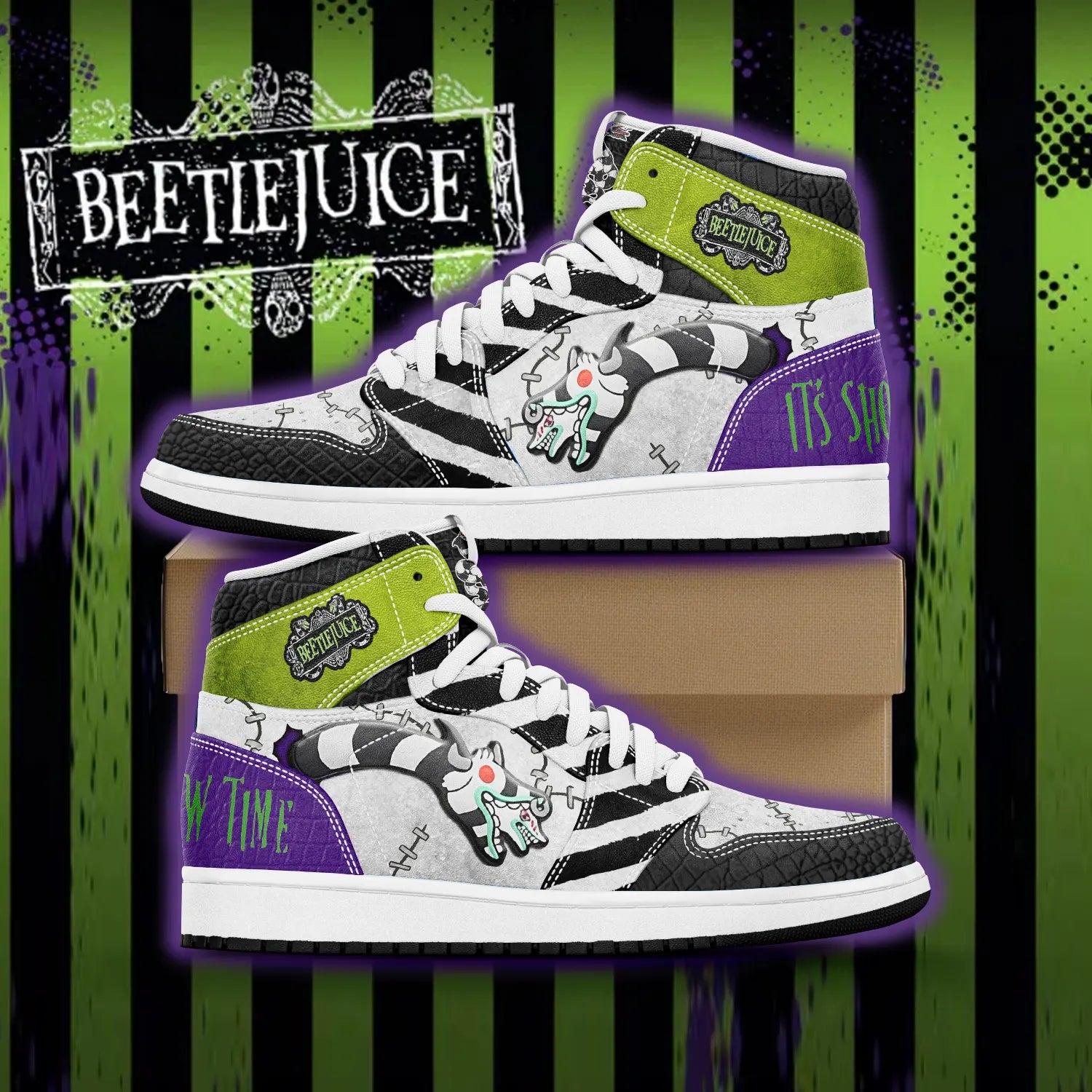 Ideafootwear Beetlejuice x Halloween AJ1 High Sneakers Shoes For Men And Women