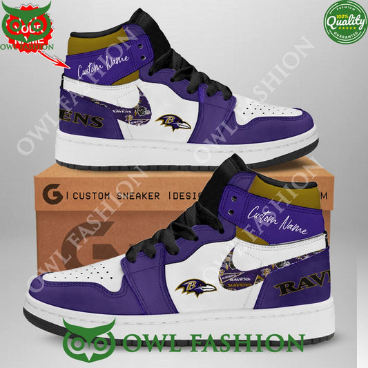 Ideafootwear Baltimore Ravens AJ1 High Sneakers Shoes For Men And Women 14