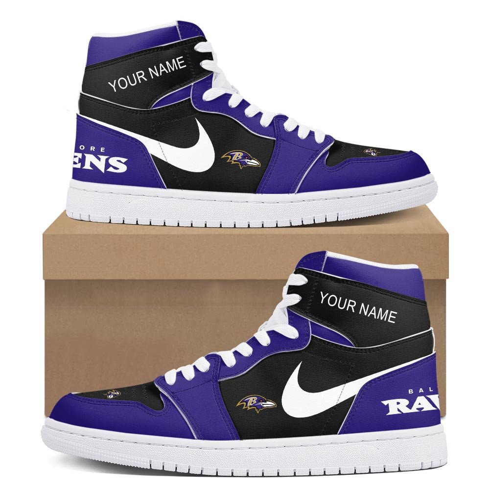 Ideafootwear Baltimore Ravens AJ1 High Sneakers Shoes For Men And Women 8