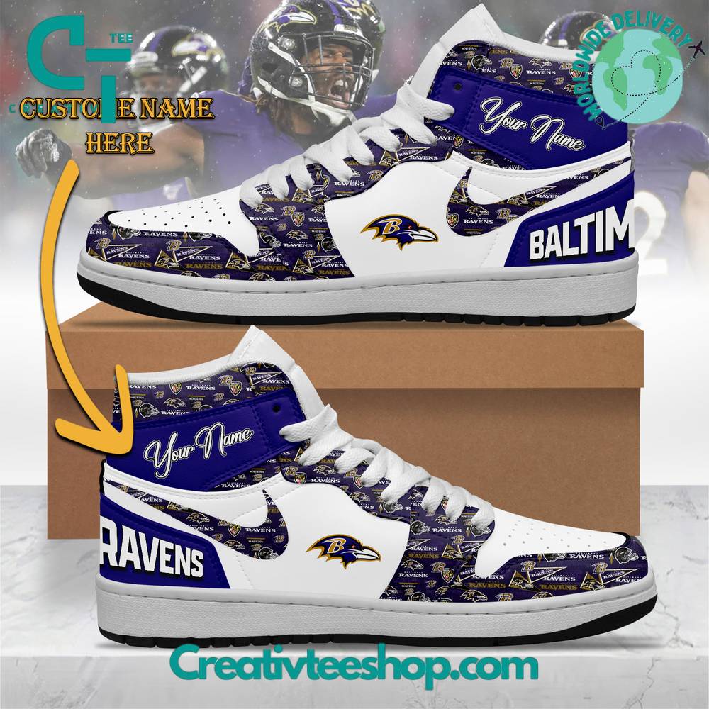 Ideafootwear Baltimore Ravens AJ1 High Sneakers Shoes For Men And Women 6