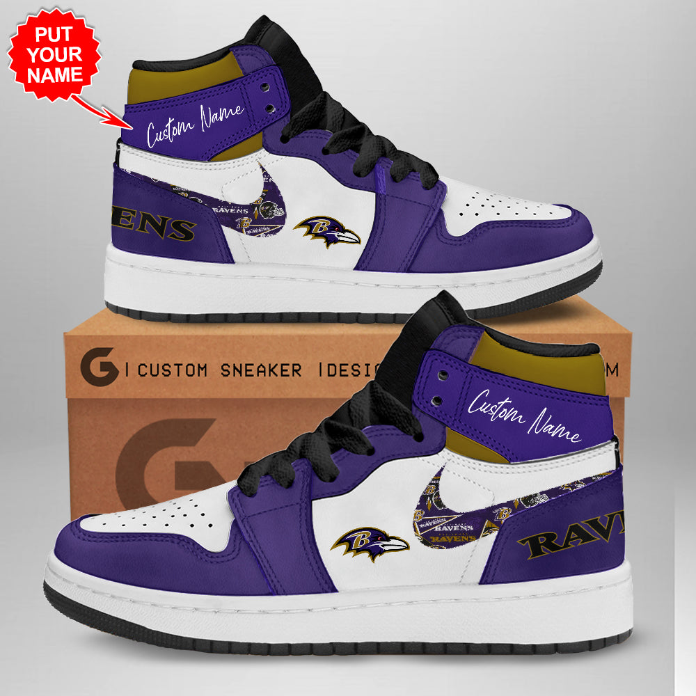 Ideafootwear Baltimore Ravens AJ1 High Sneakers Shoes For Men And Women 5