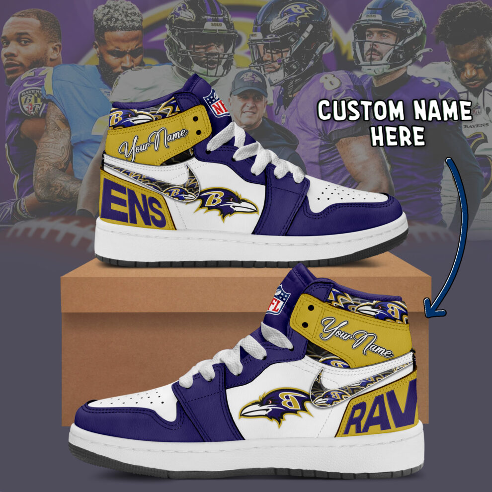 Ideafootwear Baltimore Ravens AJ1 High Sneakers Shoes For Men And Women 7