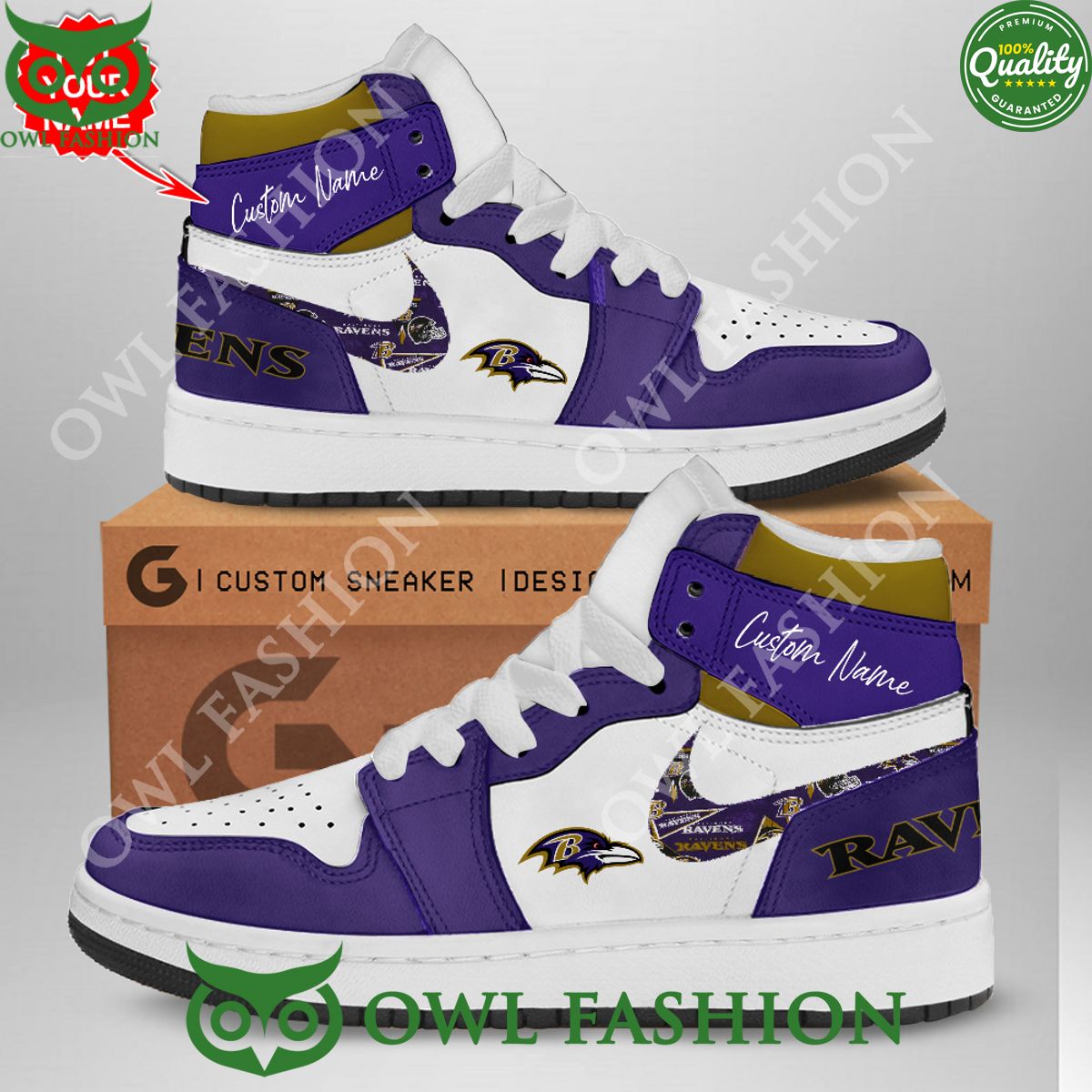 Ideafootwear Baltimore Ravens AJ1 High Sneakers Shoes For Men And Women 13