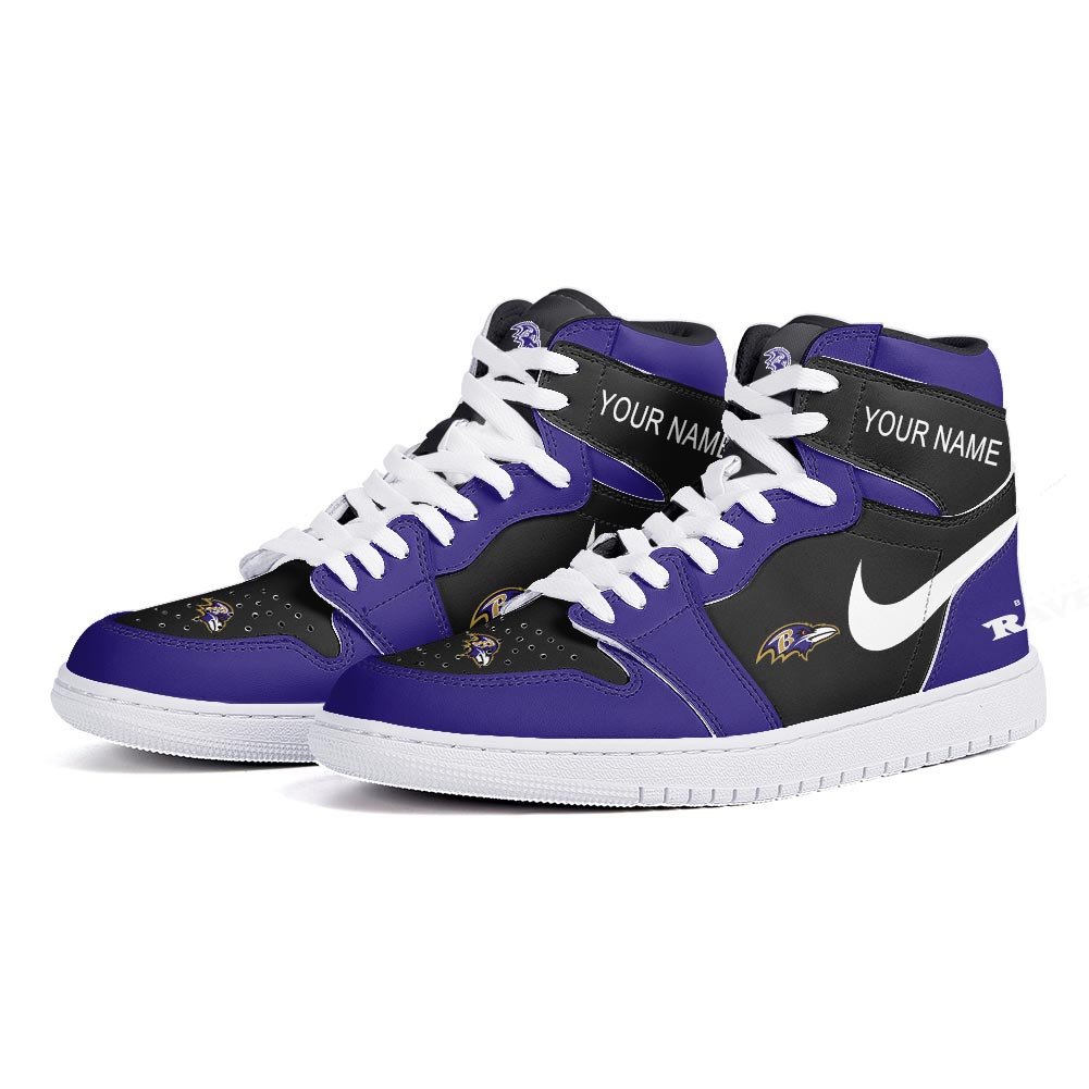 Ideafootwear Baltimore Ravens AJ1 High Sneakers Shoes For Men And Women 8