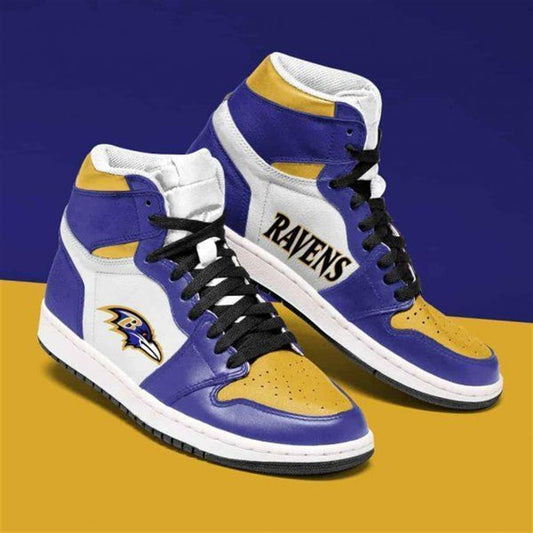 Ideafootwear Baltimore Ravens AJ1 High Sneakers Shoes For Men And Women 9