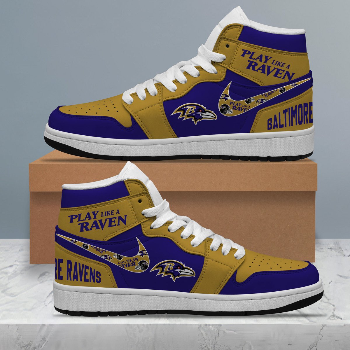 Ideafootwear Baltimore Ravens AJ1 High Sneakers Shoes For Men And Women 18
