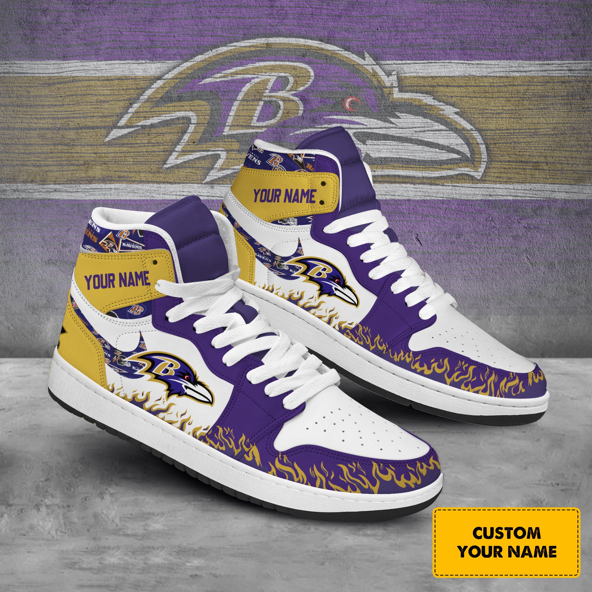 Ideafootwear Baltimore Ravens AJ1 High Sneakers Shoes For Men And Women 16