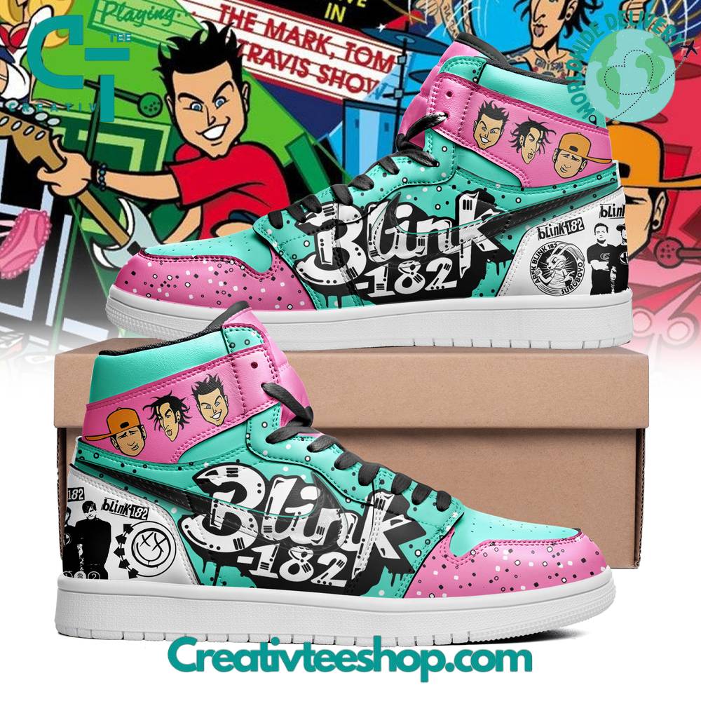 Ideafootwear Blink-182 Band AJ1 High Sneakers Shoes For Men And Women 1