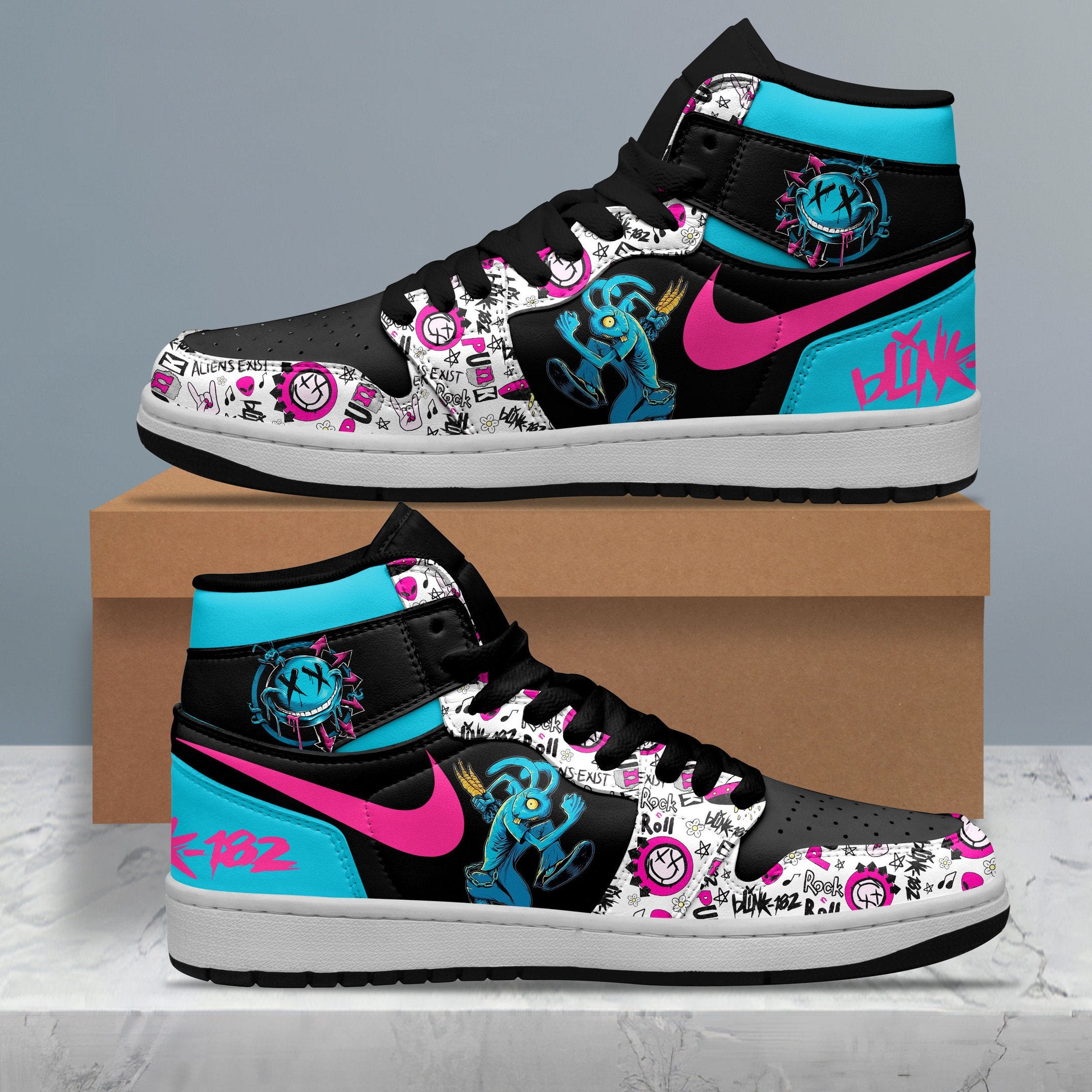 Ideafootwear Blink 182 AJ1 High Sneakers Shoes For Men And Women 8