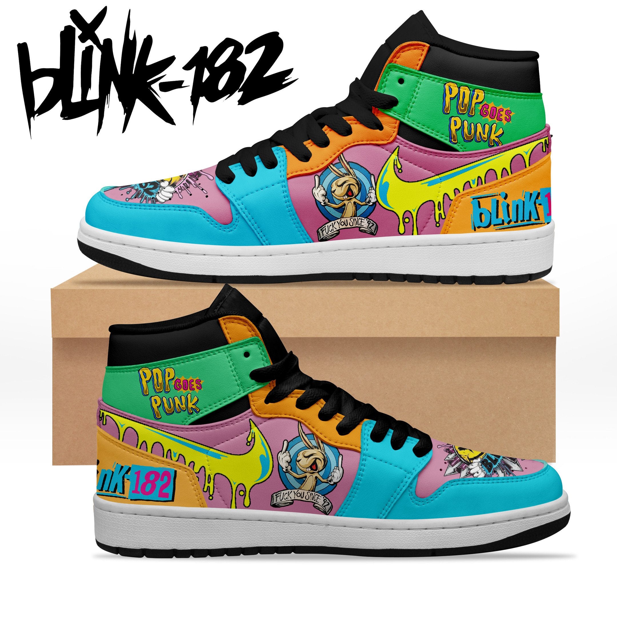 Ideafootwear Blink 182 AJ1 High Sneakers Shoes For Men And Women 10