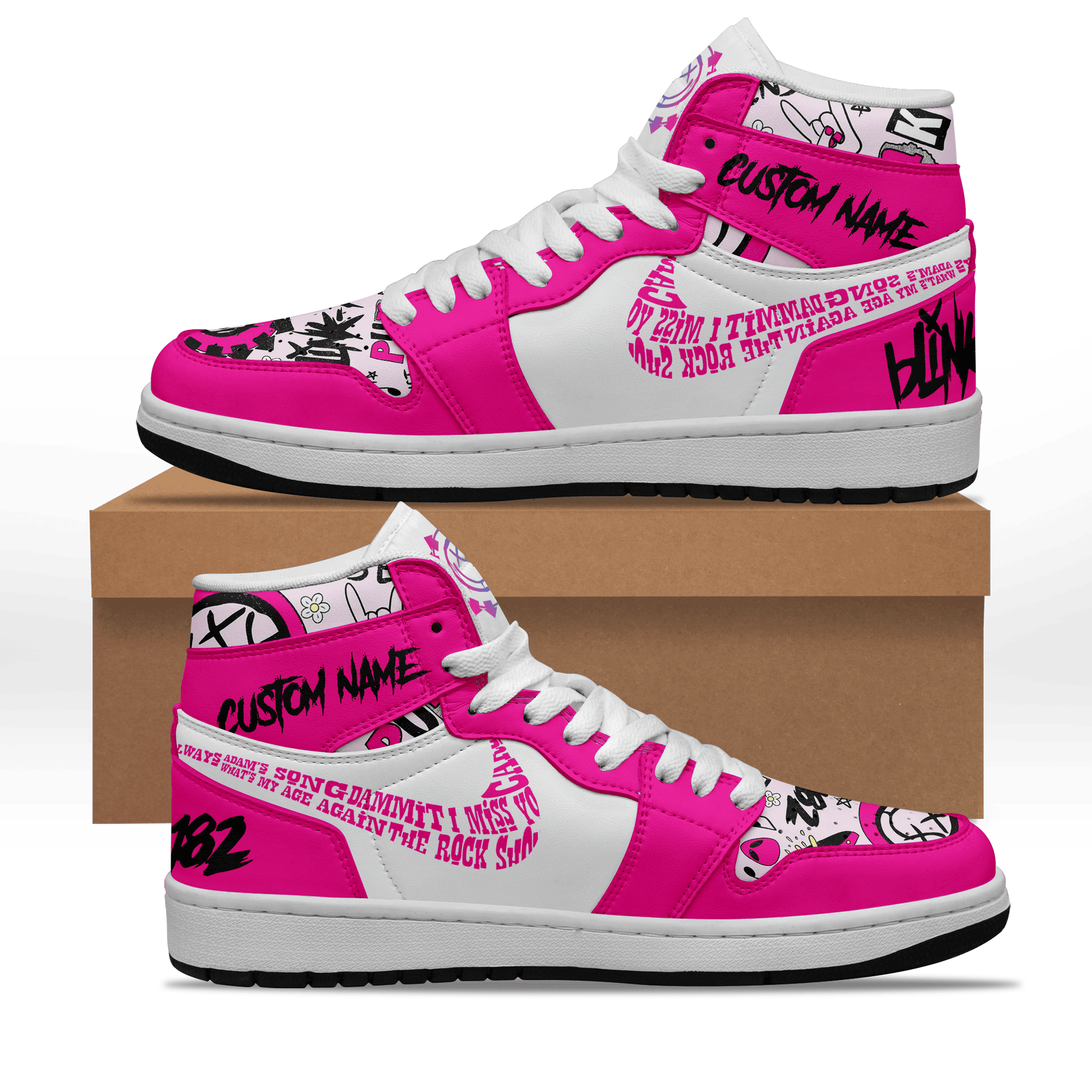 Ideafootwear Blink 182 AJ1 High Sneakers Shoes For Men And Women 14