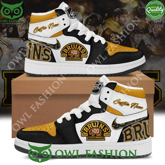 Ideafootwear Boston Bruins AJ1 High Sneakers Shoes For Men And Women 16