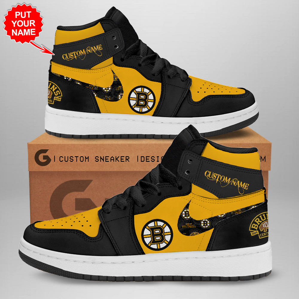 Ideafootwear Boston Bruins AJ1 High Sneakers Shoes For Men And Women 3