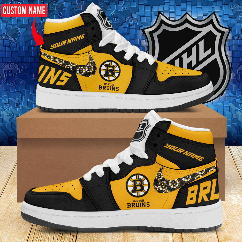 Ideafootwear Boston Bruins AJ1 High Sneakers Shoes For Men And Women 12
