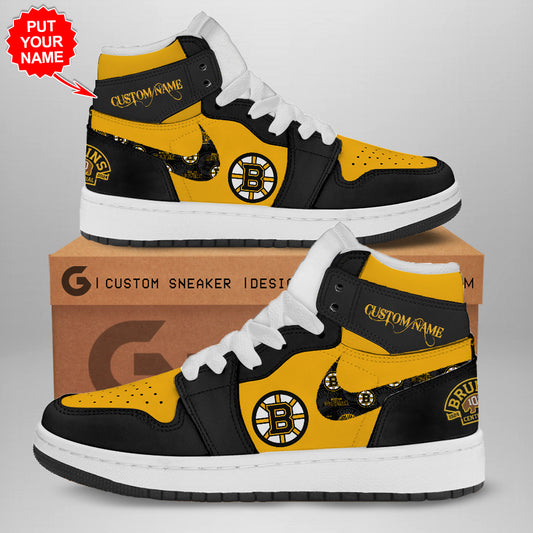 Ideafootwear Boston Bruins AJ1 High Sneakers Shoes For Men And Women 4