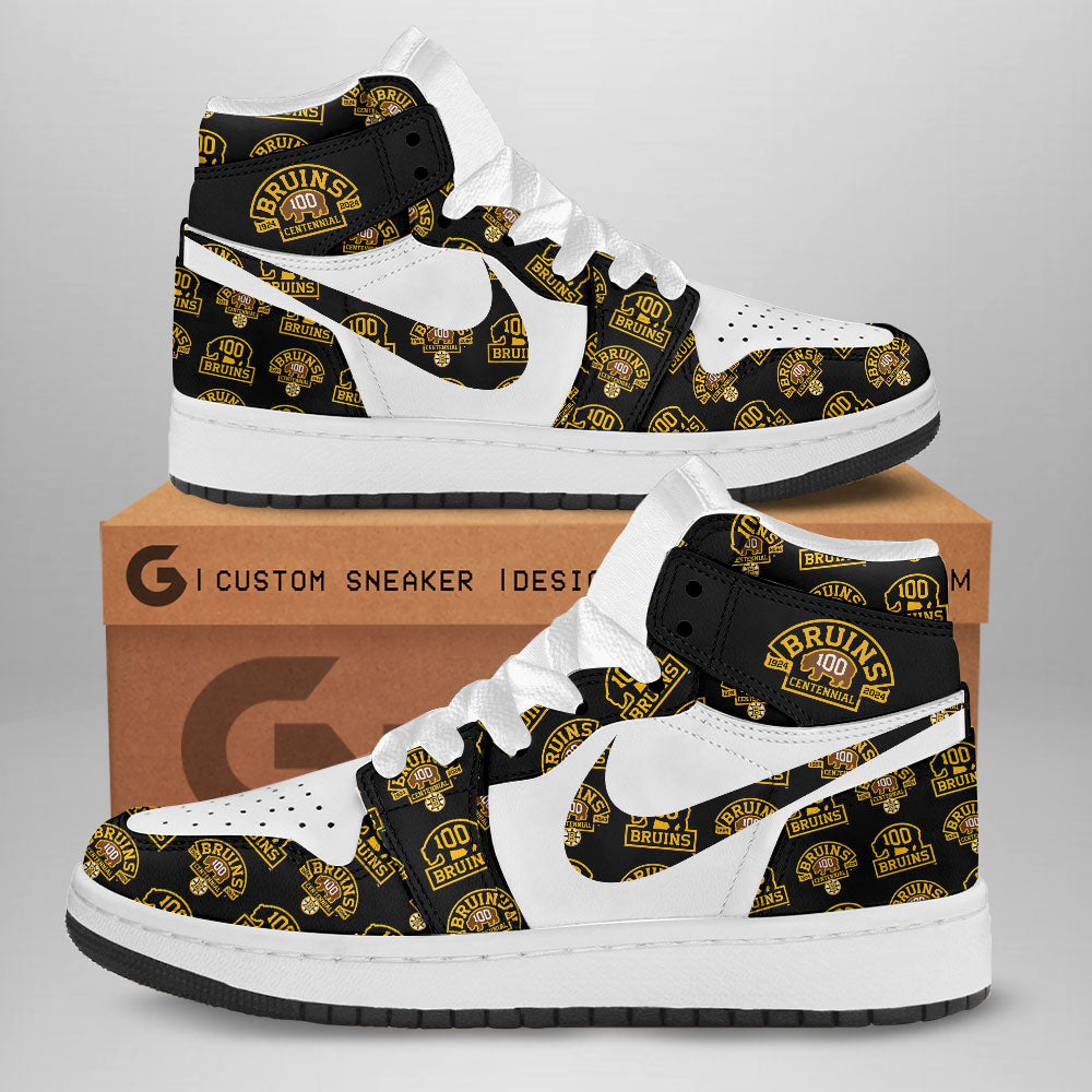 Ideafootwear Boston Bruins AJ1 High Sneakers Shoes For Men And Women 9