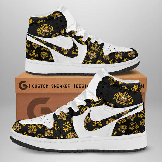 Ideafootwear Boston Bruins AJ1 High Sneakers Shoes For Men And Women 9