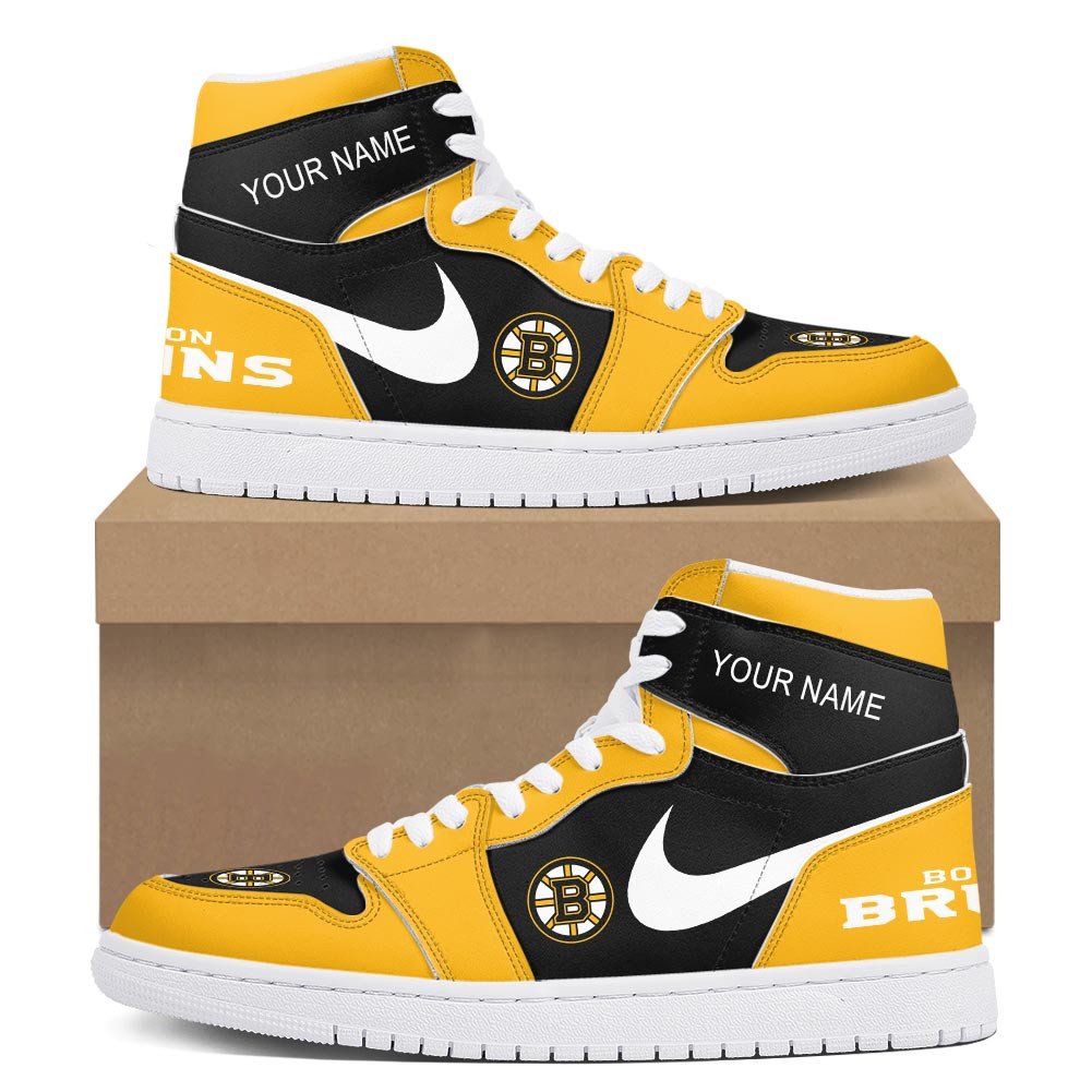 Ideafootwear Boston Bruins AJ1 High Sneakers Shoes For Men And Women 8