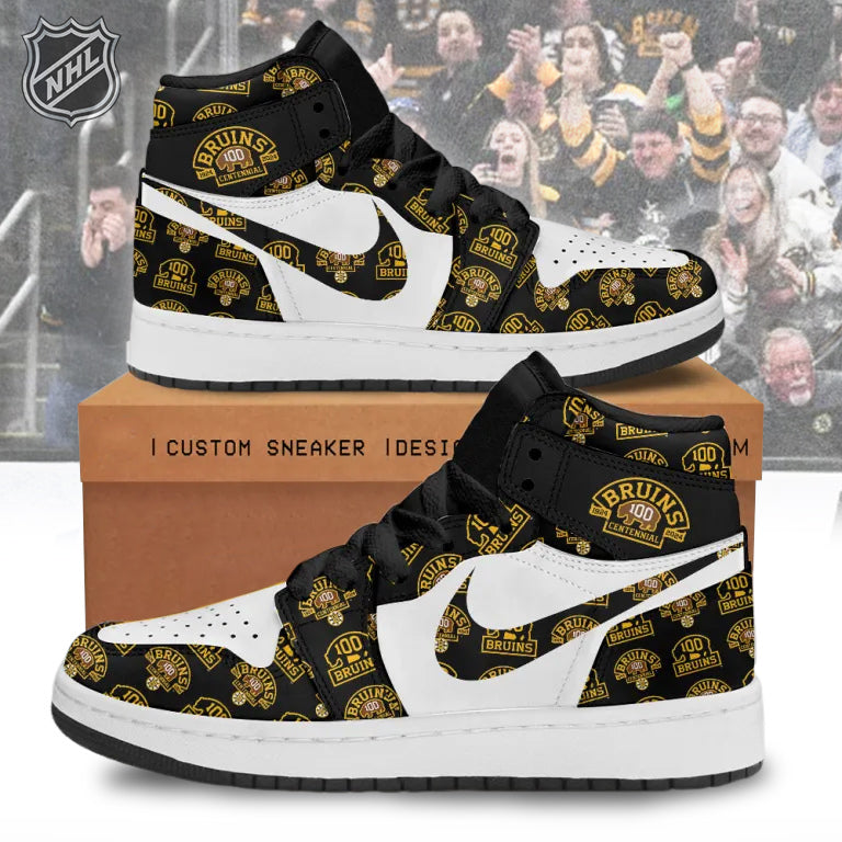 Ideafootwear Boston Bruins AJ1 High Sneakers Shoes For Men And Women 13