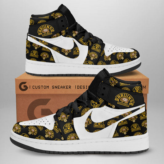 Ideafootwear Boston Bruins AJ1 High Sneakers Shoes For Men And Women 10