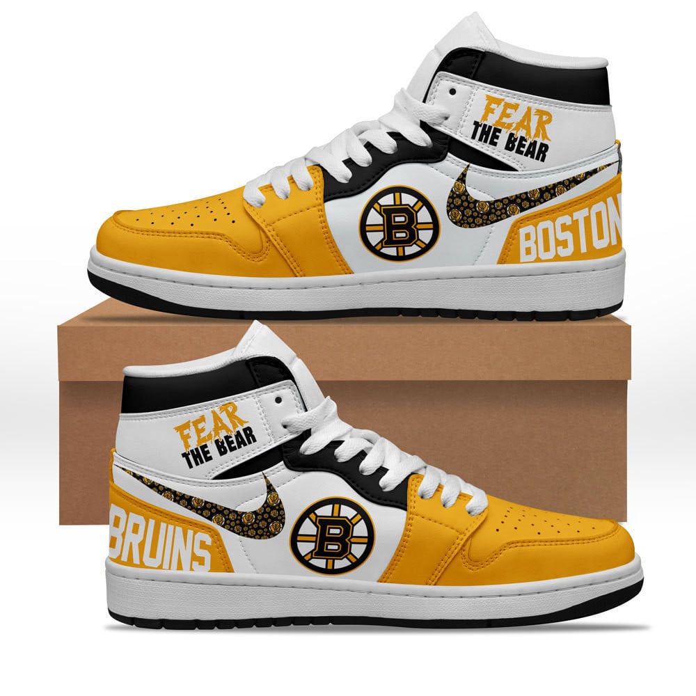 Ideafootwear Boston Bruins AJ1 High Sneakers Shoes For Men And Women 18