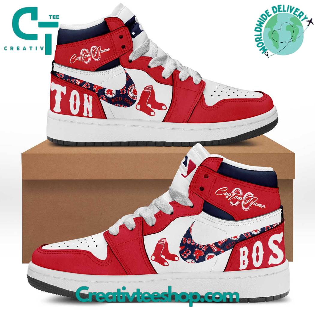 Ideafootwear Boston Red Sox AJ1 High Sneakers Shoes For Men And Women 6