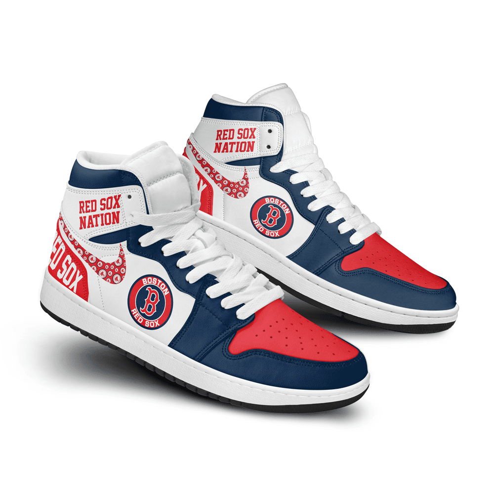Ideafootwear Boston Red Sox AJ1 High Sneakers Shoes For Men And Women 8