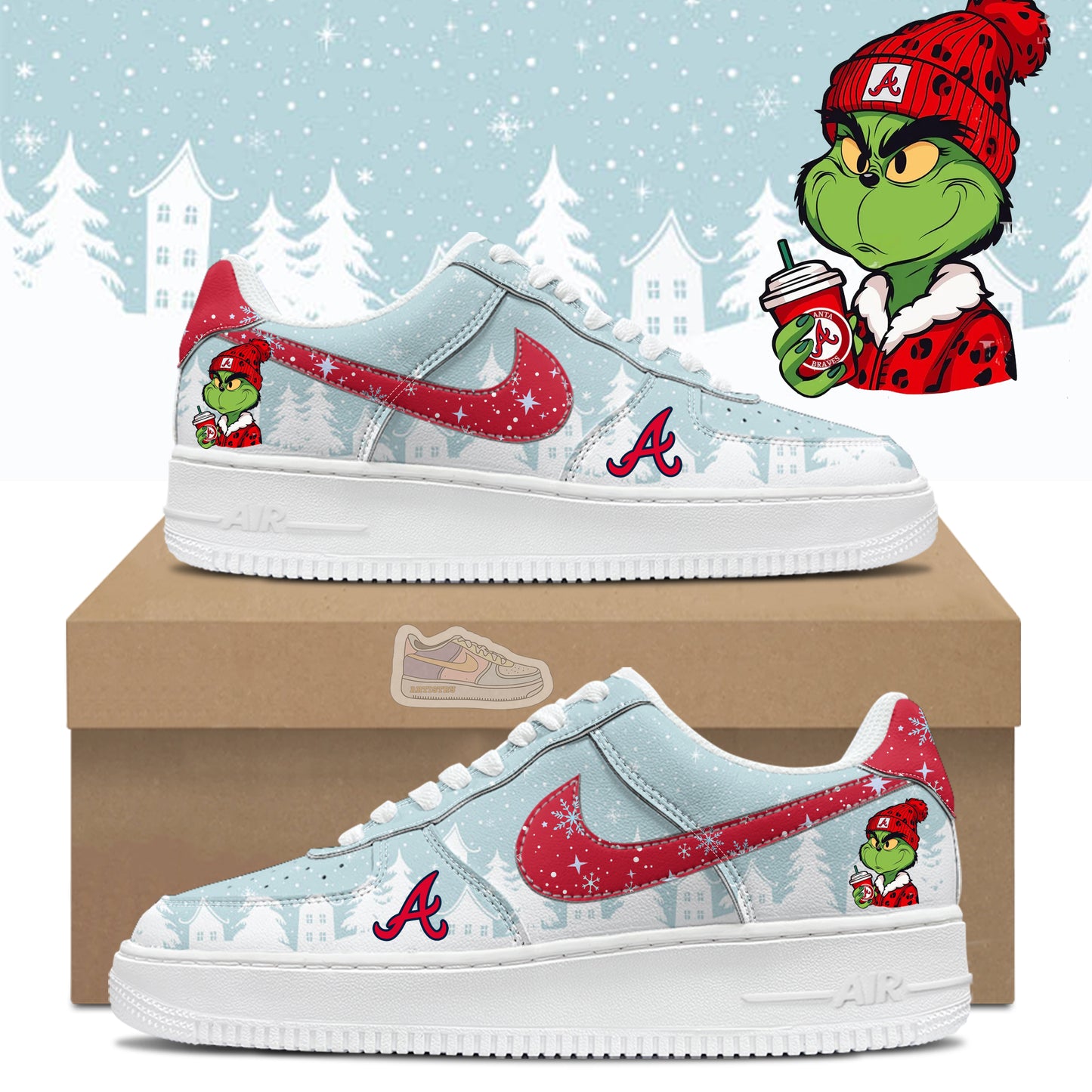 Ideafootwear Braves Grinchmas Air Low-Top Sneakers Shoes For Men And Women 1