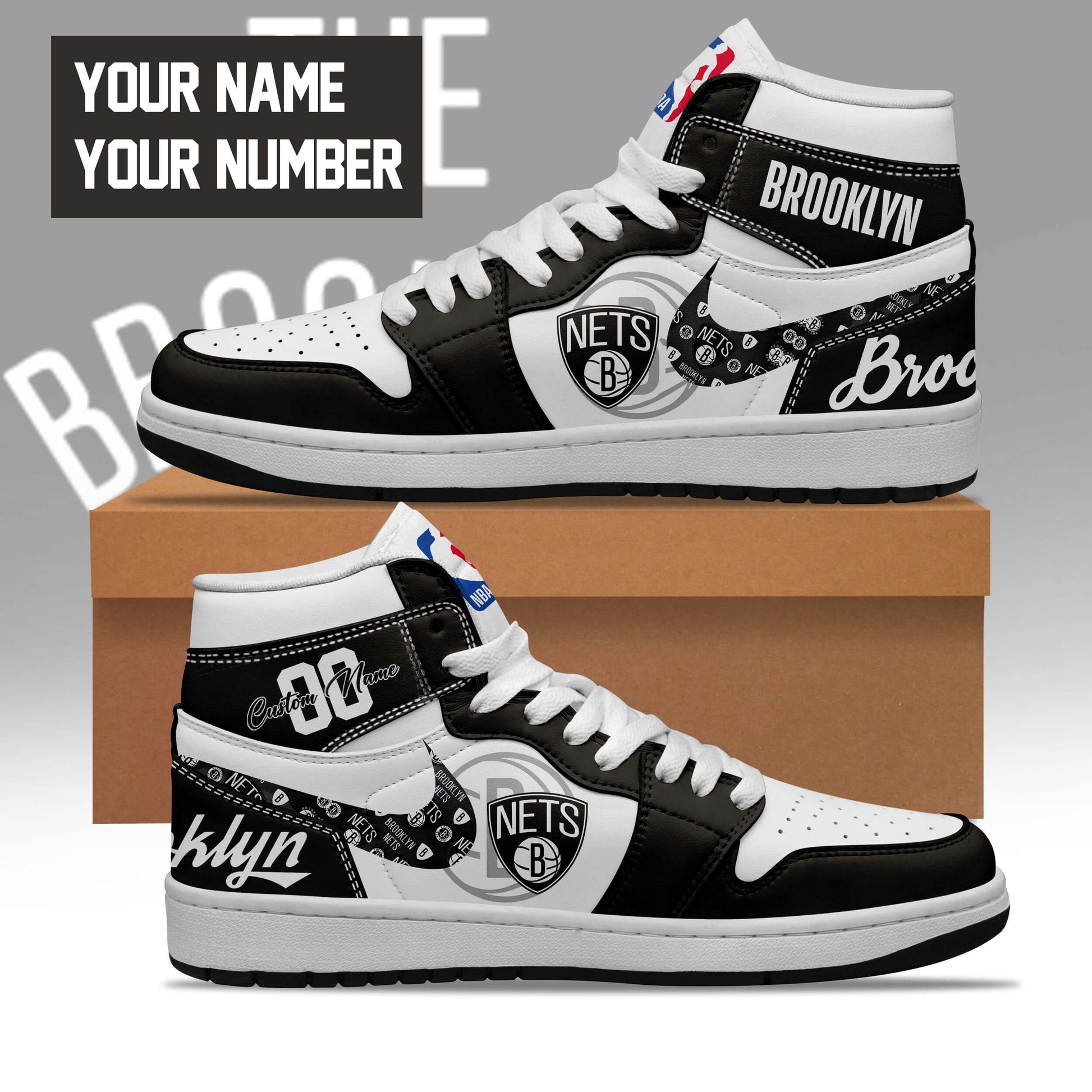 Ideafootwear Brooklyn Nets AJ1 High Sneakers Shoes For Men And Women 1