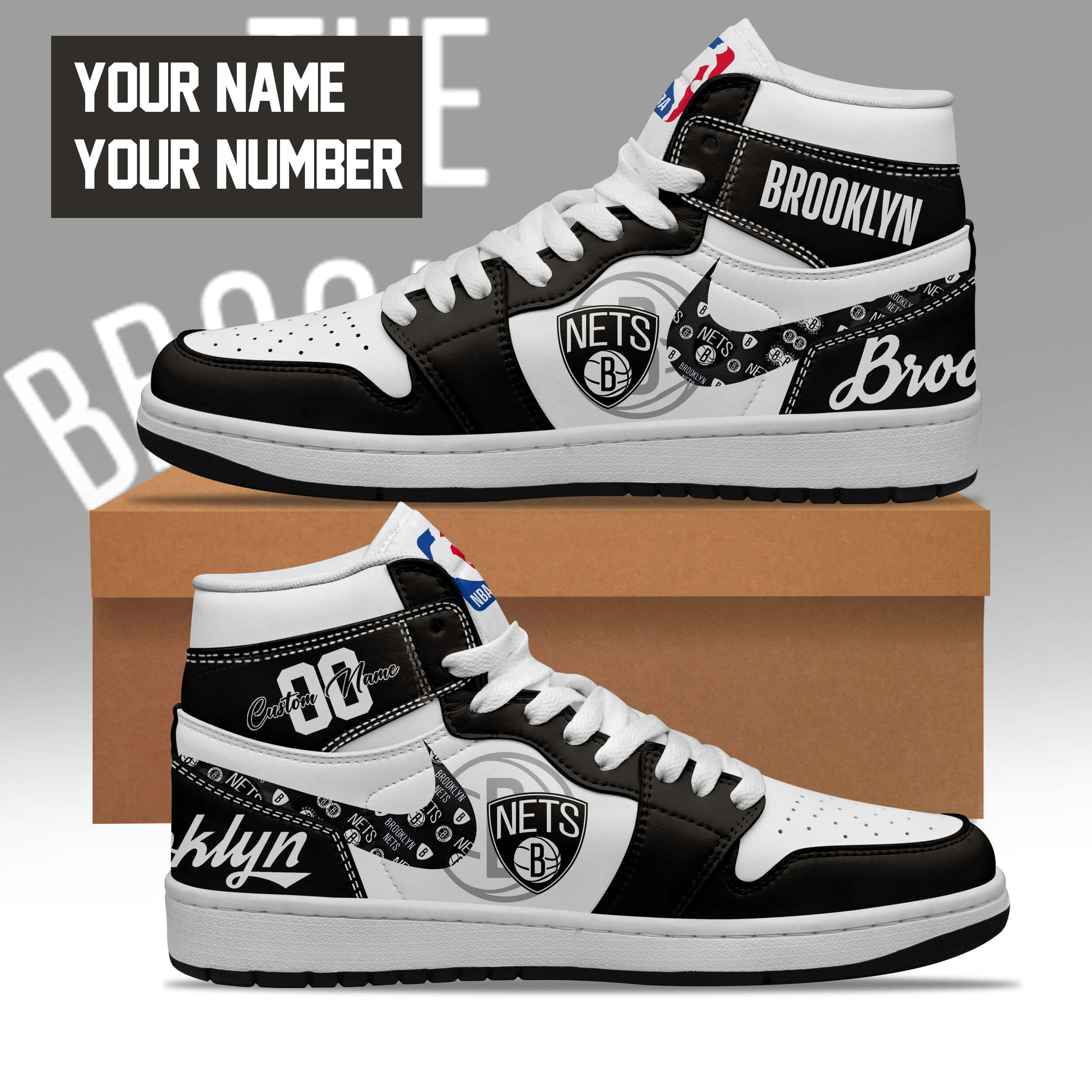 Ideafootwear Brooklyn Nets AJ1 High Sneakers Shoes For Men And Women 1