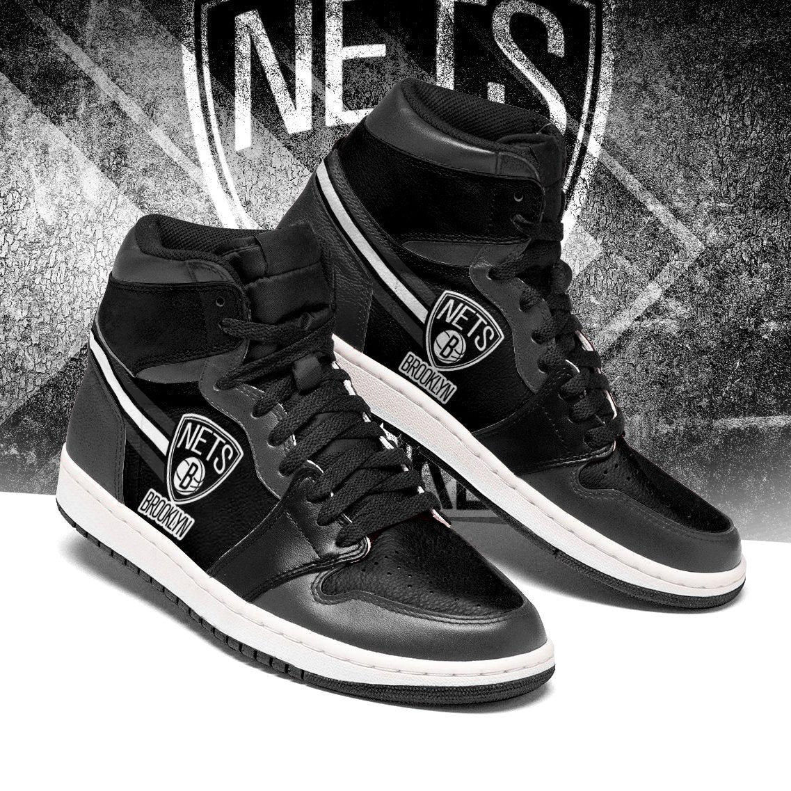 Ideafootwear Brooklyn Nets NBA AJ1 High Sneakers Shoes For Men And Women 4