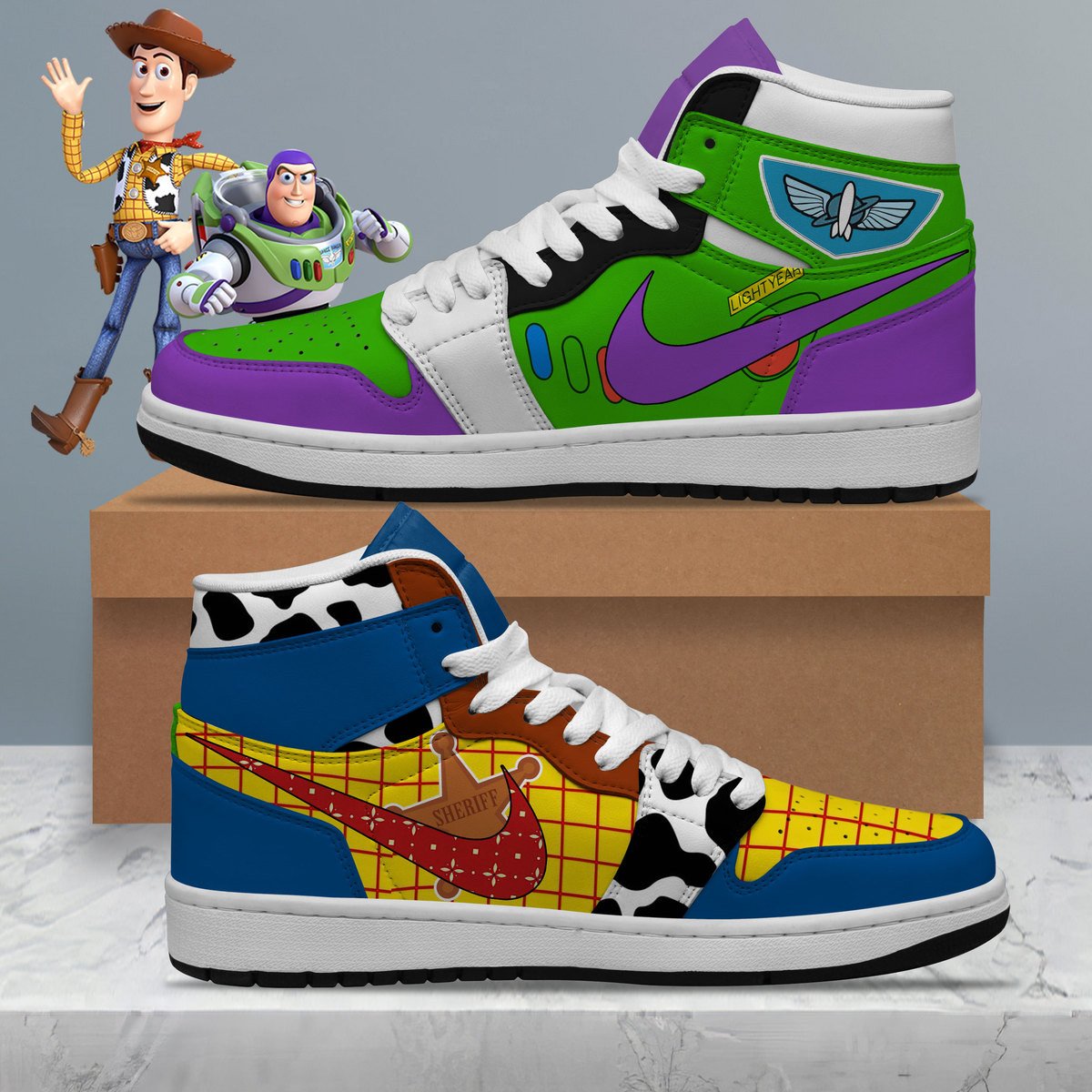 Ideafootwear Buzz Lightyear AJ1 High Sneakers Shoes For Men And Women 1