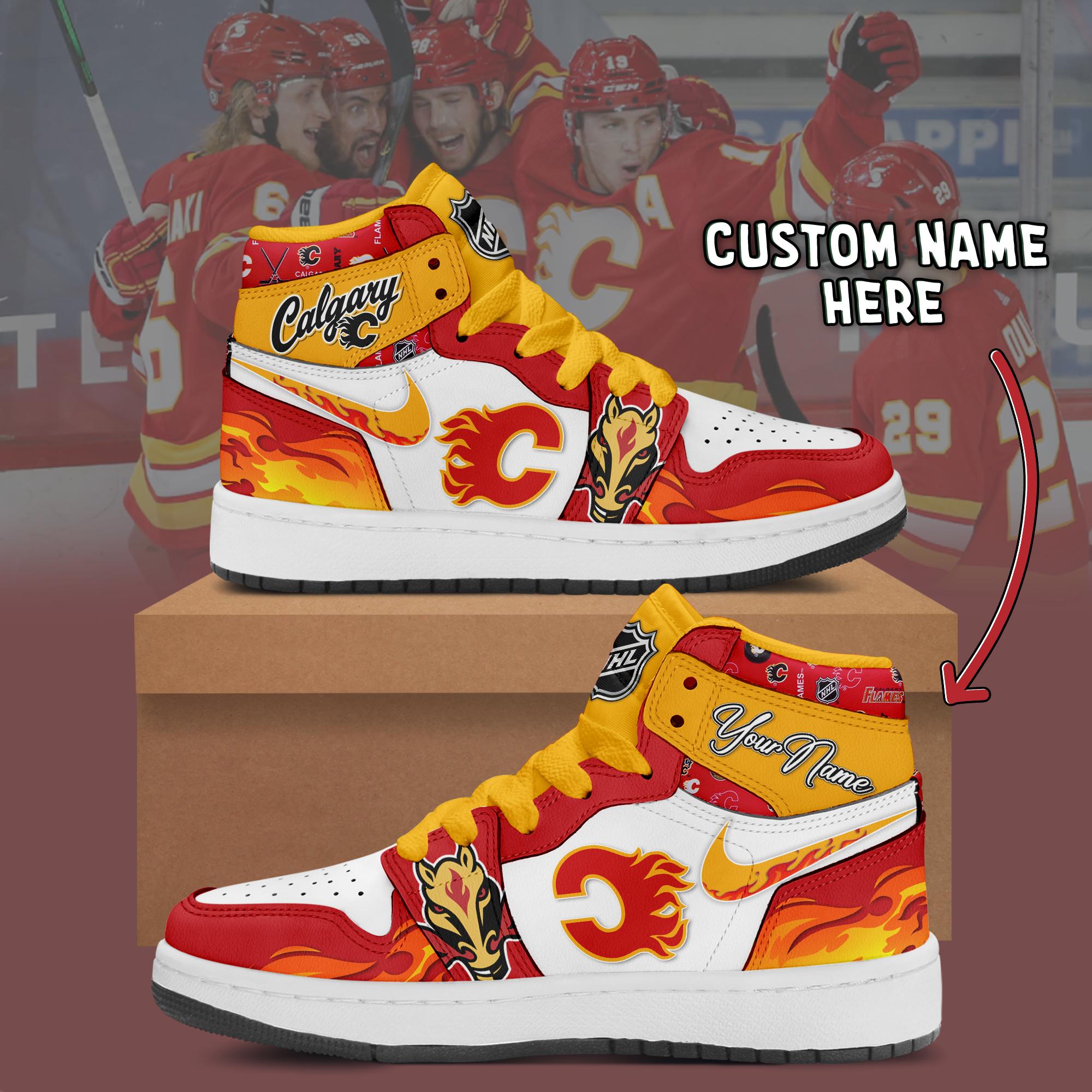 Ideafootwear Calgary Flames AJ1 High Sneakers Shoes For Men And Women 2
