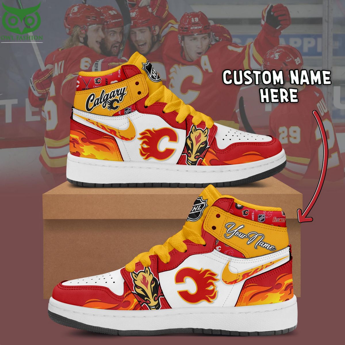 Ideafootwear Calgary Flames AJ1 High Sneakers Shoes For Men And Women 6