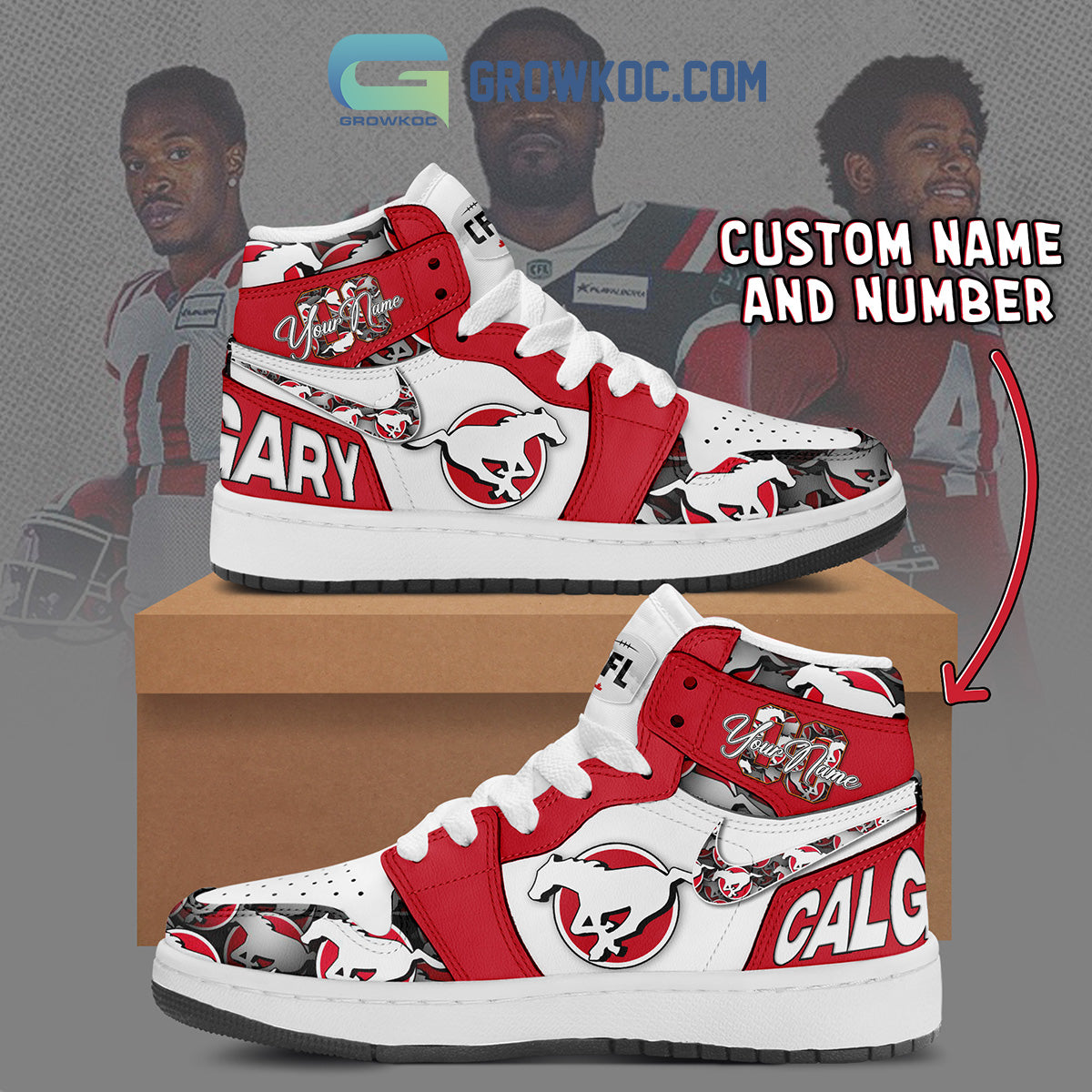 Ideafootwear Calgary Stampeders AJ1 High Sneakers Shoes For Men And Women 1