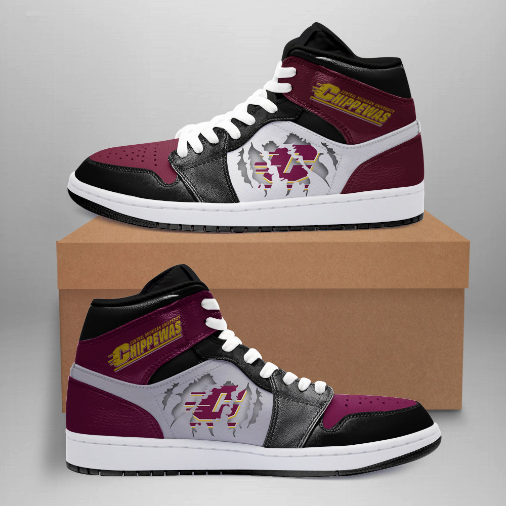 Ideafootwear Central Michigan Chippewas AJ1 High Sneakers Shoes For Men And Women 1