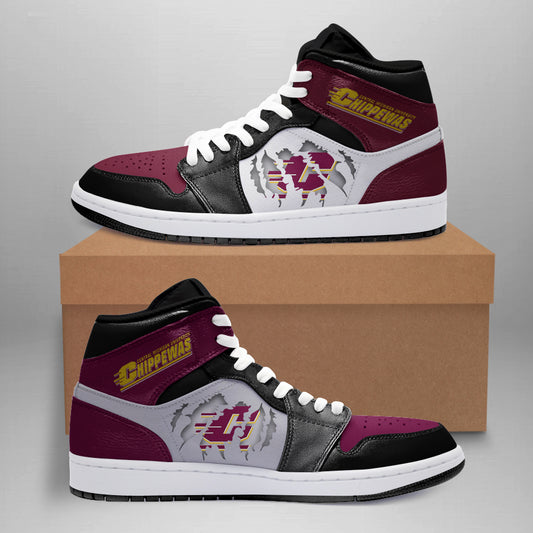 Ideafootwear Central Michigan Chippewas AJ1 High Sneakers Shoes For Men And Women 1