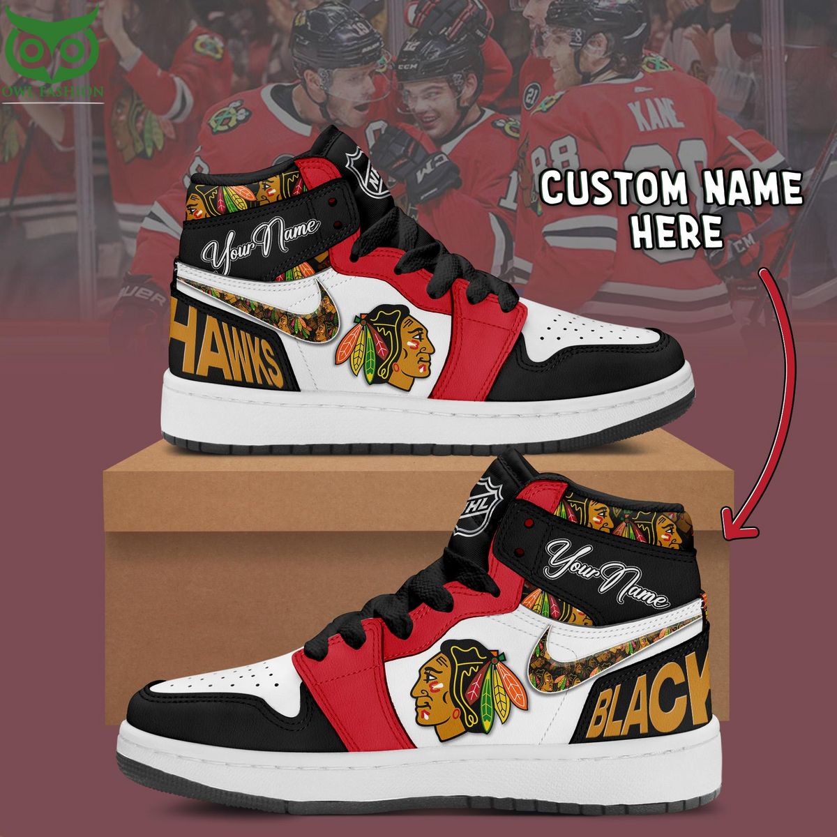 Ideafootwear Chicago Blackhawks AJ1 High Sneakers Shoes For Men And Women 8
