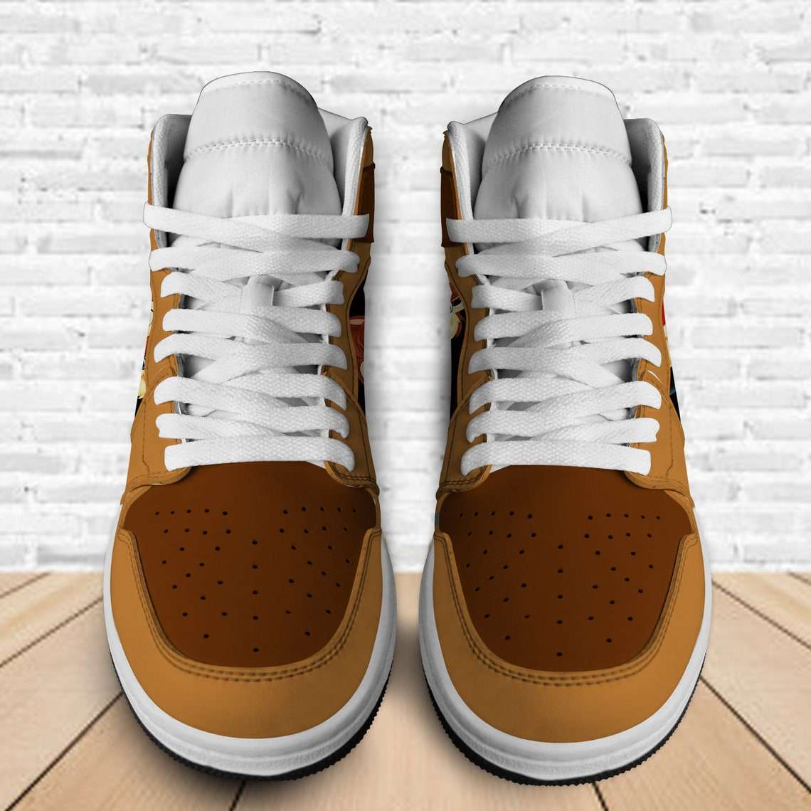 Ideafootwear Chip 'n' Dale Brown Black AJ1 High Sneakers Shoes For Men And Women 1